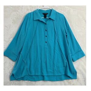 Ali Miles Blue Flowy Tunic Top L Texture Classy Mature